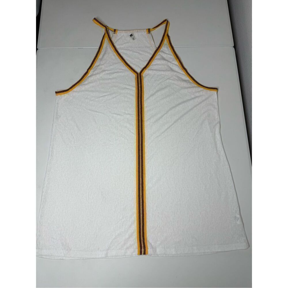 Wave Zone Beach Tank Top Tunic White Yellow Size L/XL Sheer Slub Textured Fabric